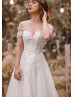Ivory Beaded Lace Tulle Keyhole Back Vintage Wedding Dress